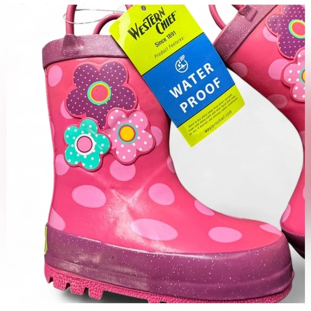 Western Chief Pink and Purple Rain & Snow Boots with Pull-On Handles toddler 6